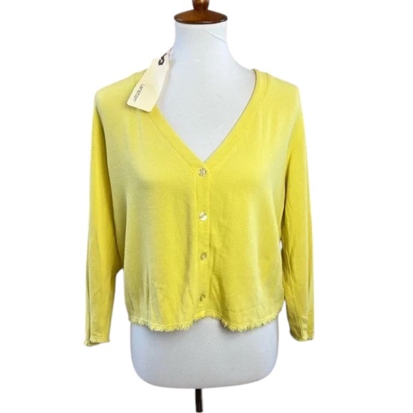 Lanston Yellow Cropped Button-Front Blouse | XS | NWT | Sunshine In Shirt Form - Picture 1 of 14